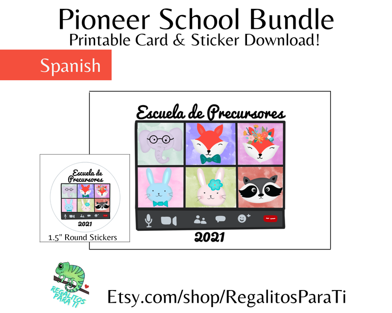 Spanish Zoom Pioneer School DIY Gift Ideas Printable Card and Sticker Download Regalos Escuela de Precursores